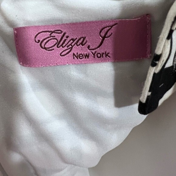 Eliza J black and white abstract print cotton high neck career dress size small - Picture 5 of 6